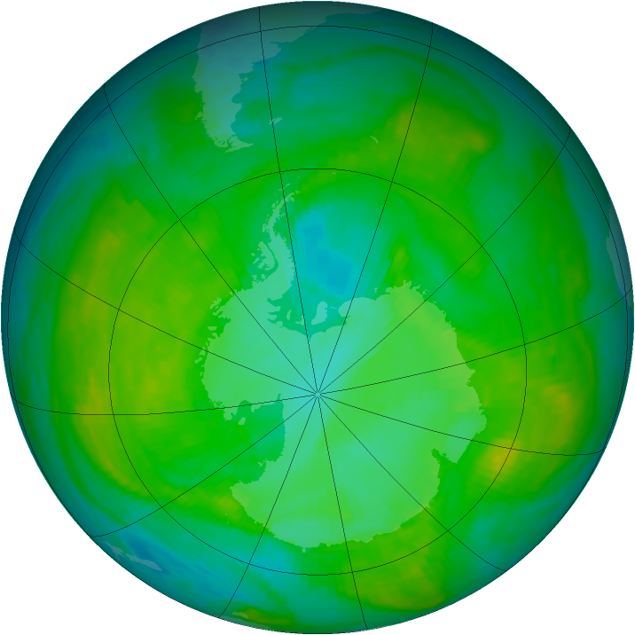 Antarctic ozone map for 05 January 1989